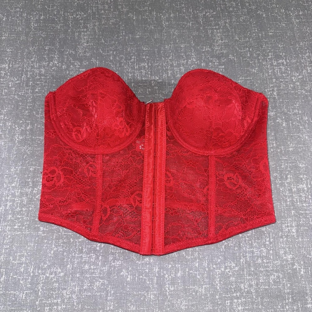 Juicy Couture Bustier Womens 34B Red Lace Overbust Longline Boned Corset 1717-28
